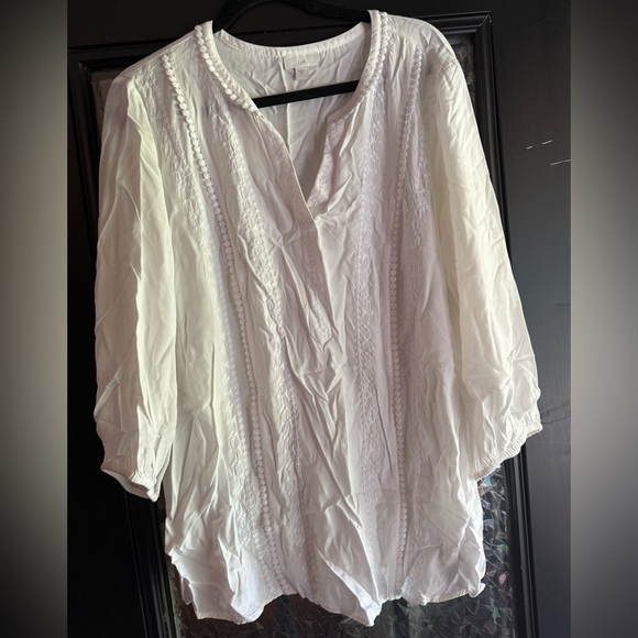 J Jill Women XL Top Blouse White Boho Summer Vacation Flowy Casual Cool Travel - Picture 1 of 6